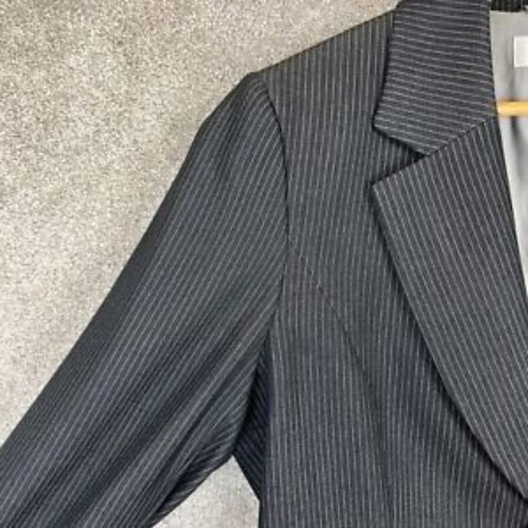 Tahari Arthur S Levine Jacket Womens 12 Gray Stripe Button Polyester Blend-6583 - Picture 6 of 13